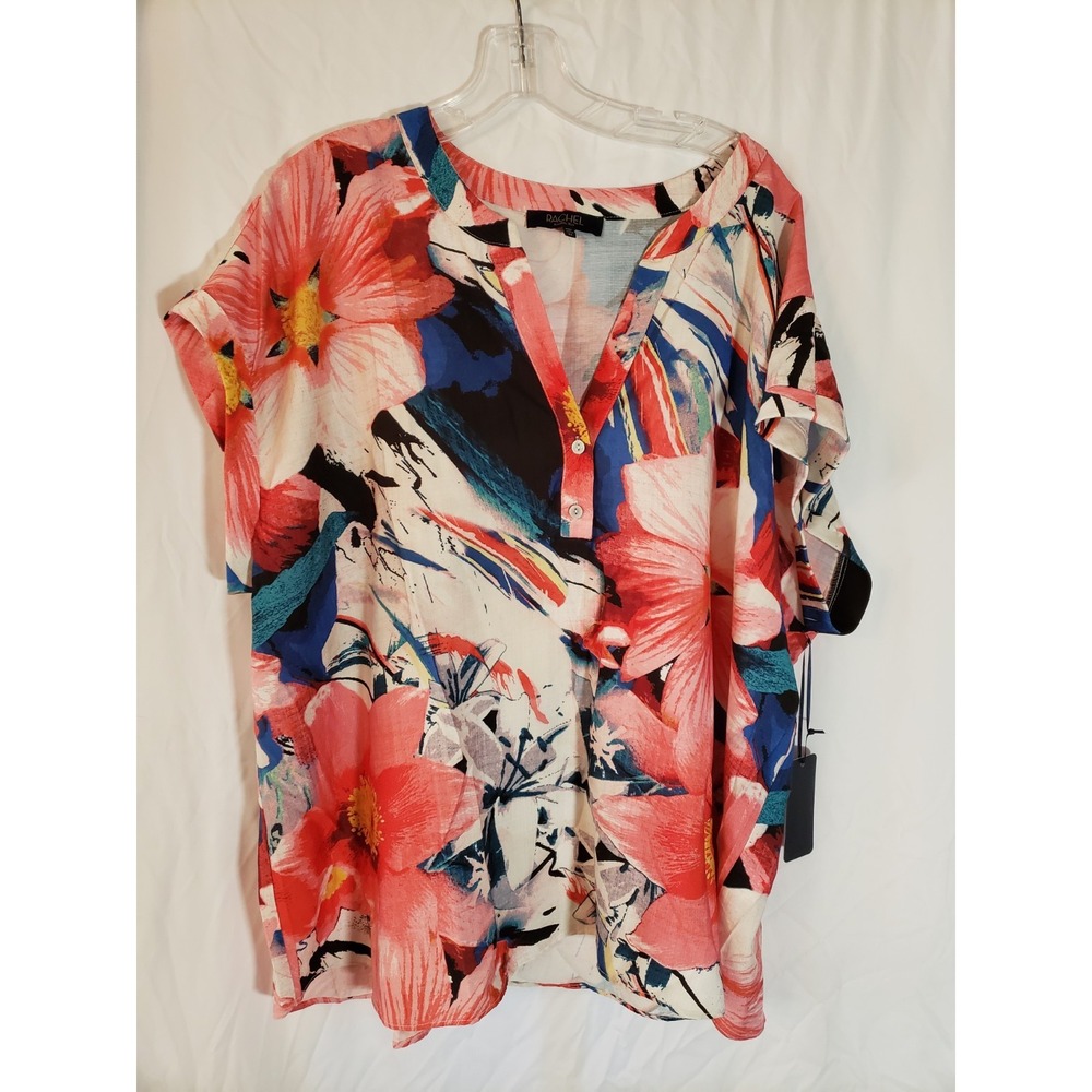 Women's Rachel Roy Multicolor Floral Short Sleeve Top Size 3X